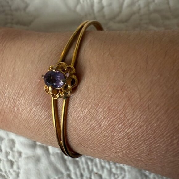 Vintage Genuine Amethyst Gold-Tone  Cuff Bracelet - Picture 3 of 3